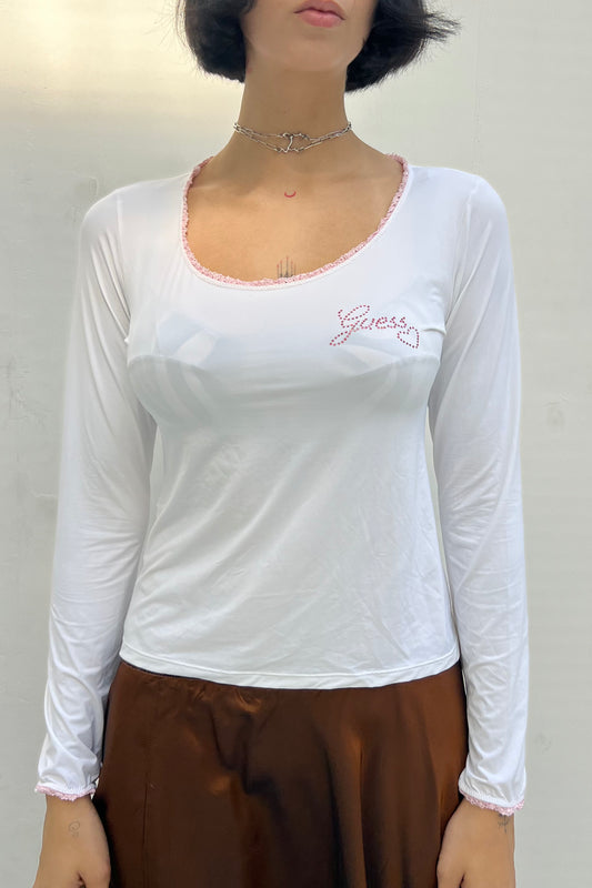 Vintage White Strass Logo Longsleeve