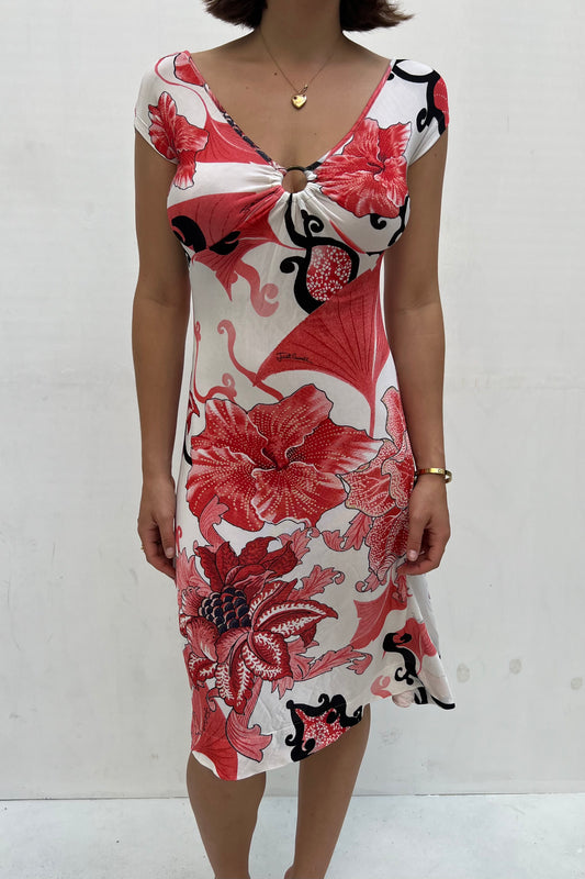 Vintage Coral Floral Dress