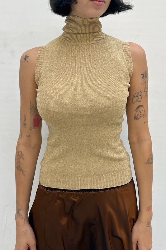 Vintage Golden Knitted Col Top