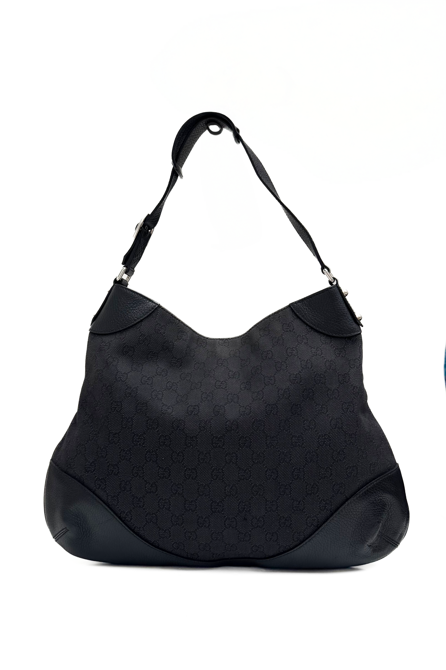 Vintage Black Denim Monogram & Leather Shoulder Bag
