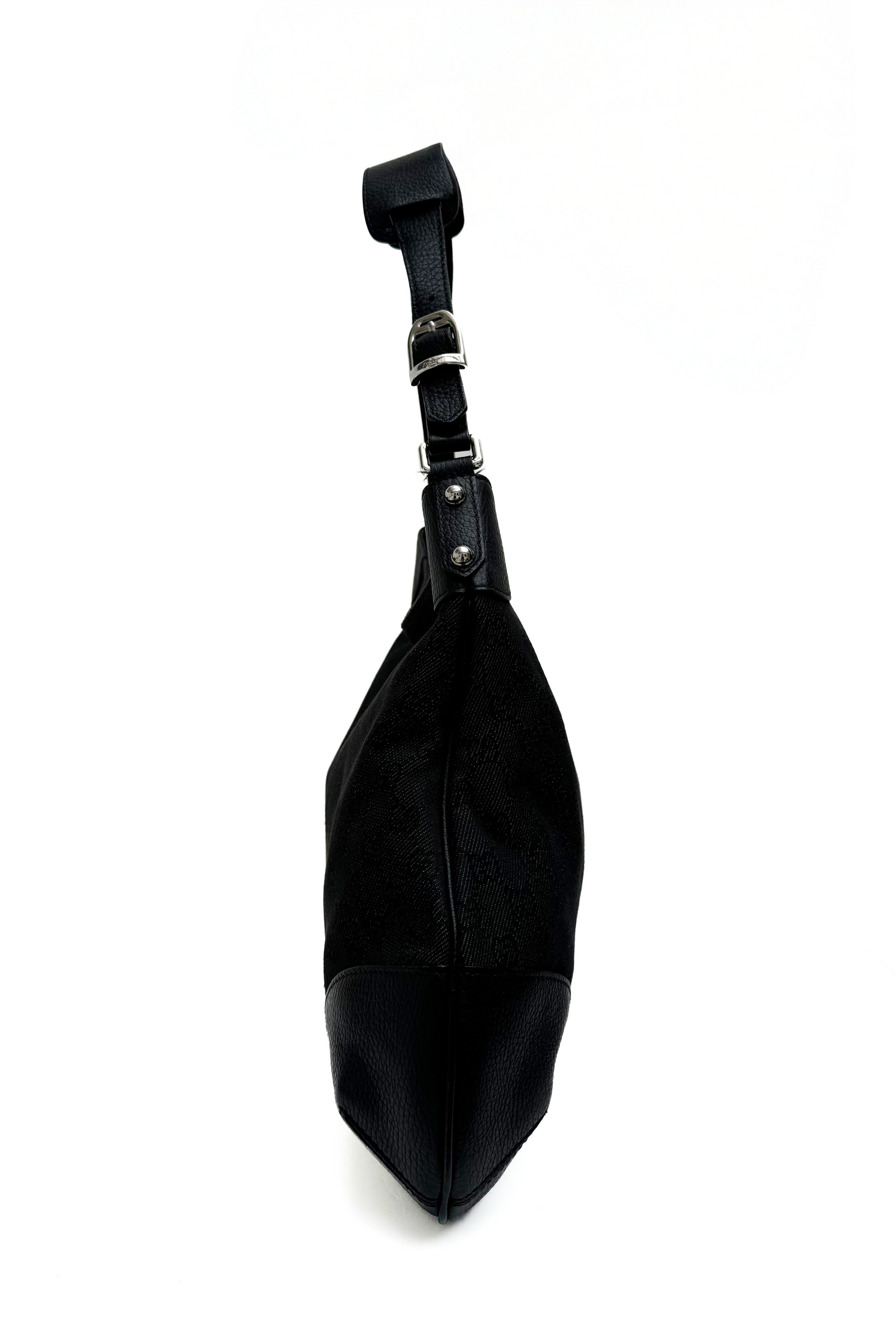 Vintage Black Denim Monogram & Leather Shoulder Bag
