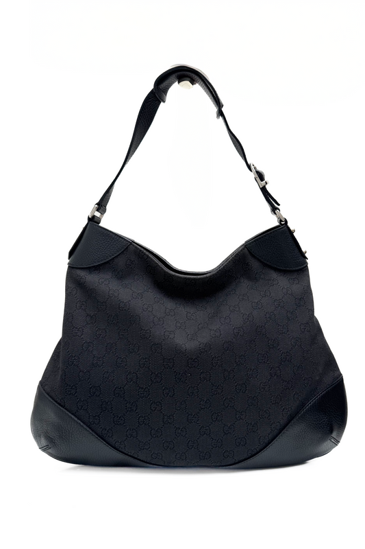 Vintage Black Denim Monogram & Leather Shoulder Bag