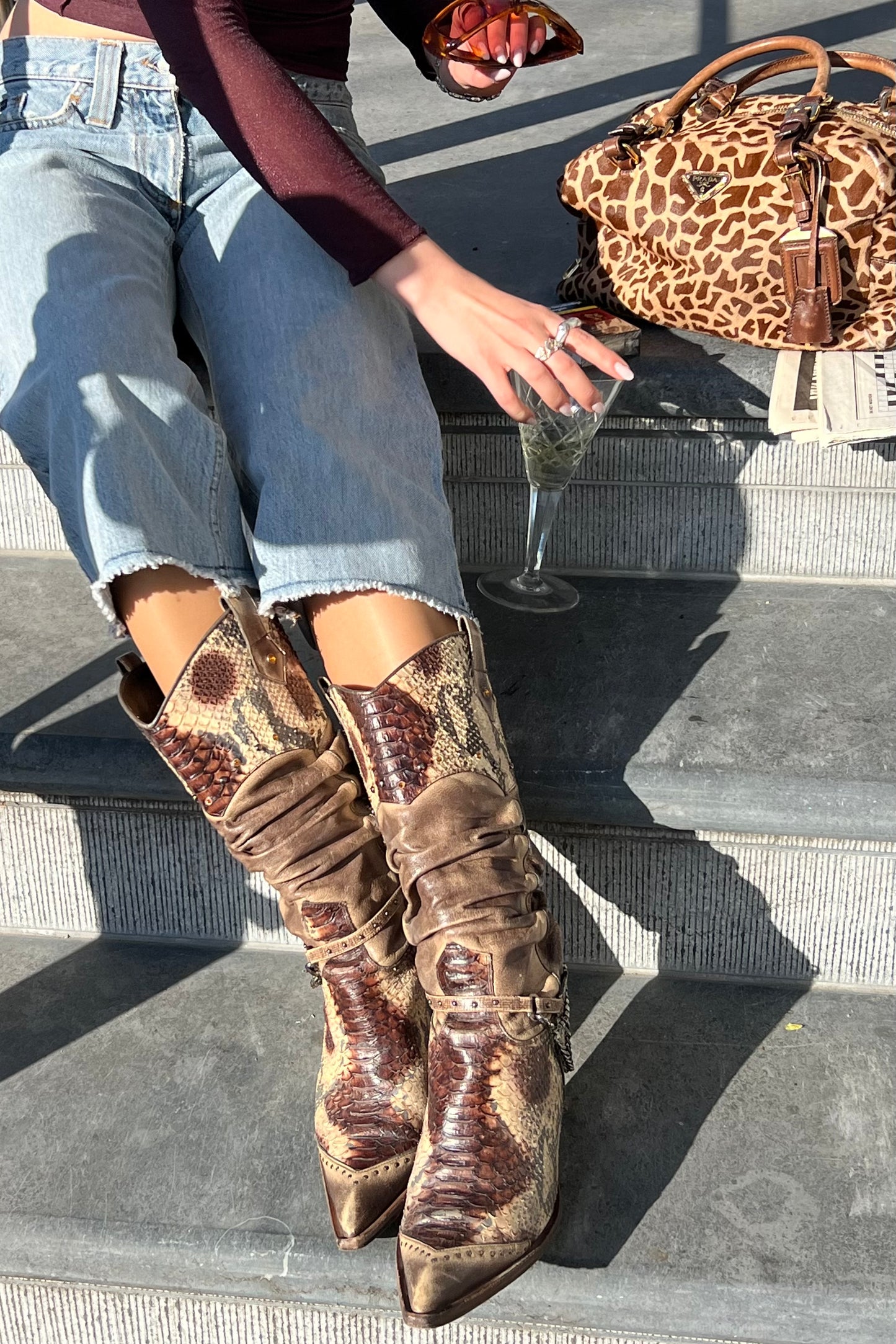Vintage Brown Snake Cowboy Boots