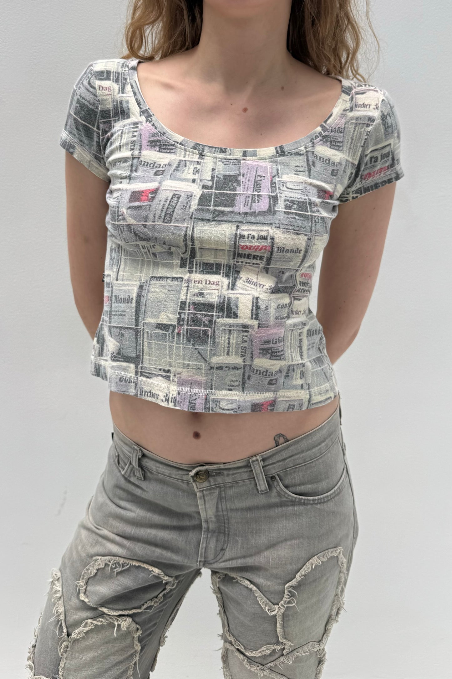 Vintage Colourful Newspaper Print Top
