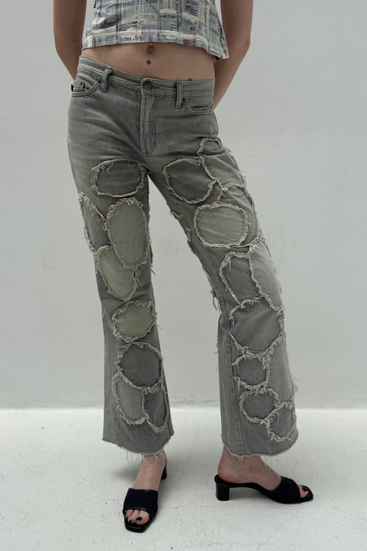 Vintage Raffled Patched Denim Pants