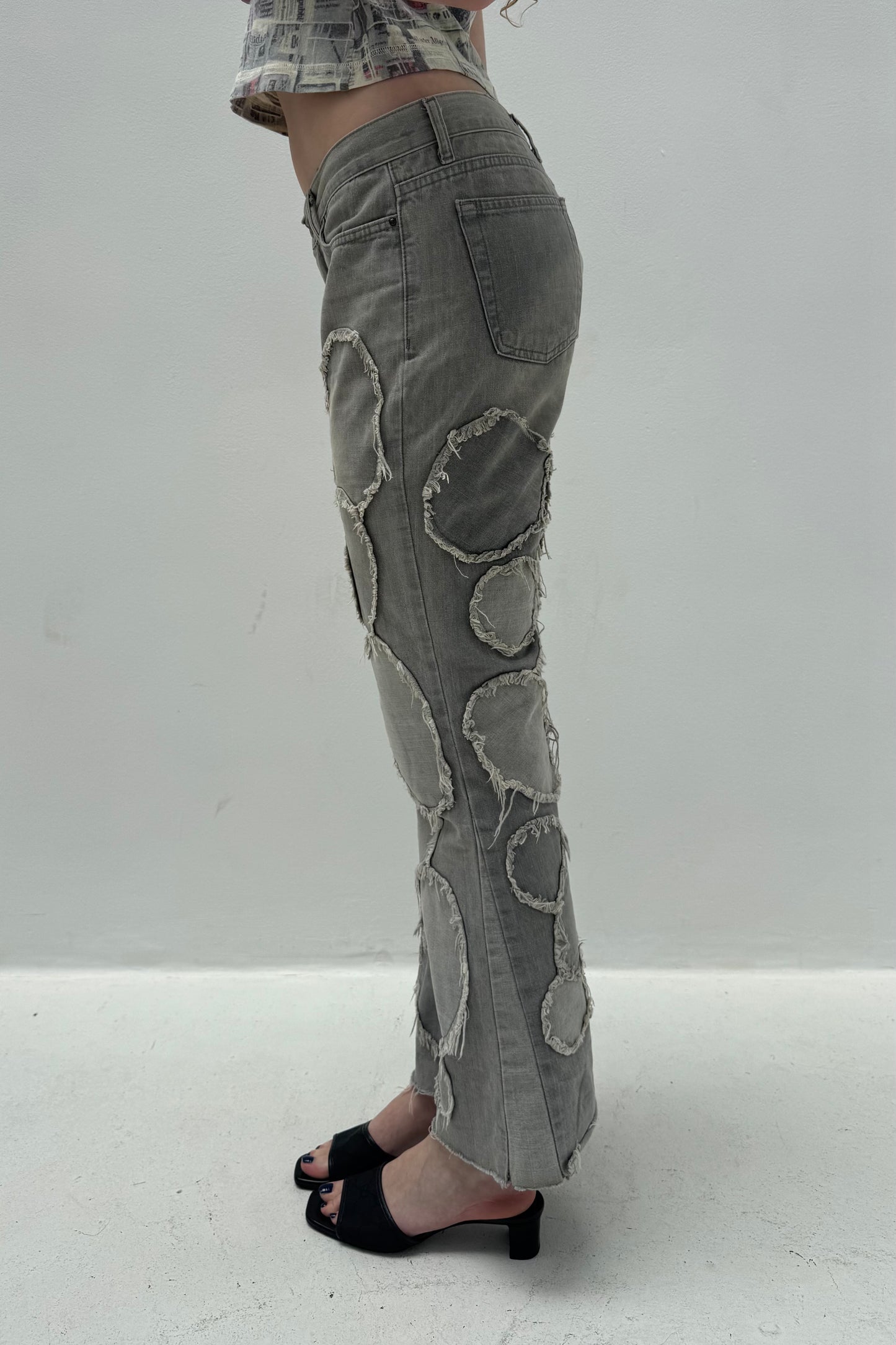 Vintage Raffled Patched Denim Pants