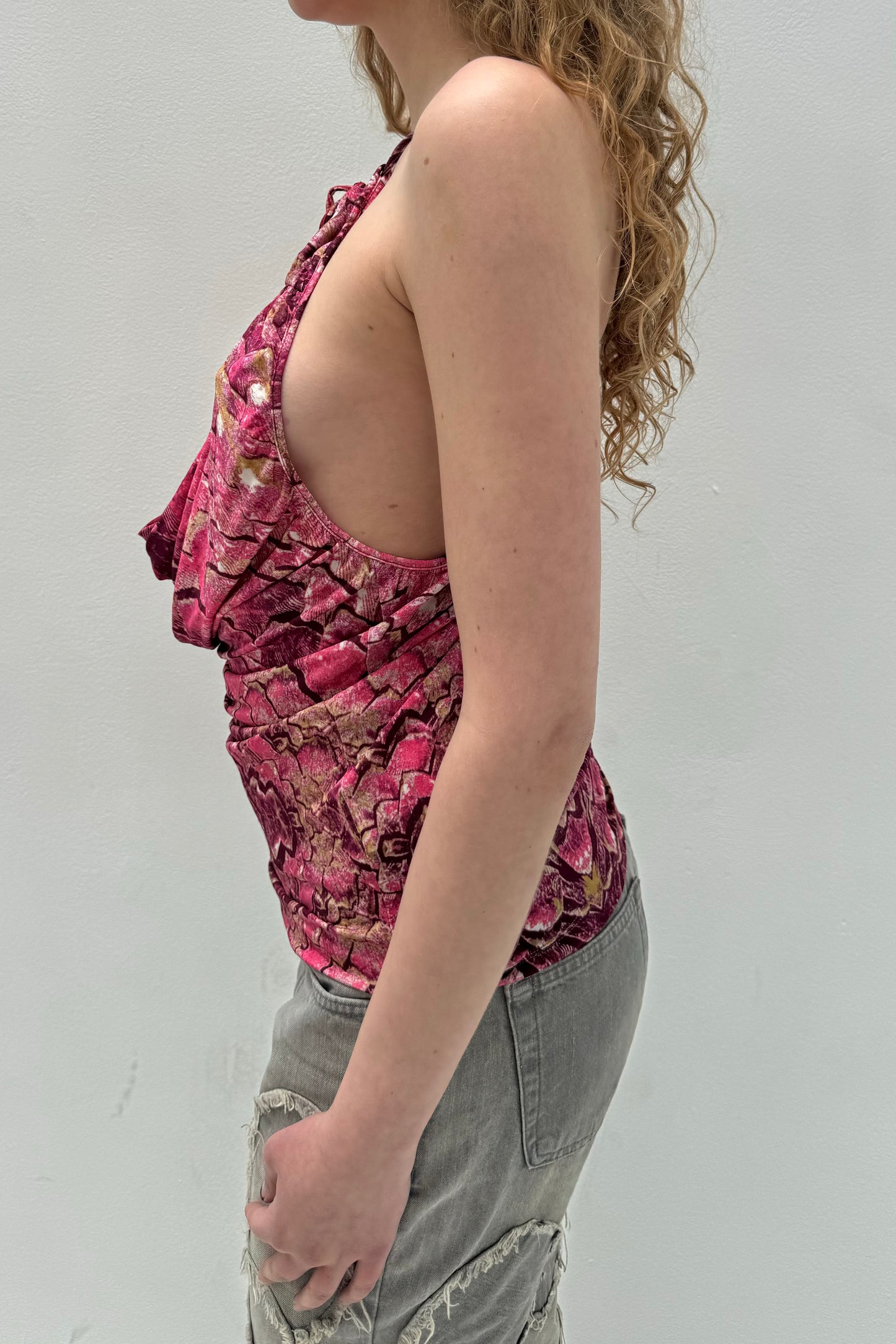 Vintage Pink Flowy Feather Printed Top
