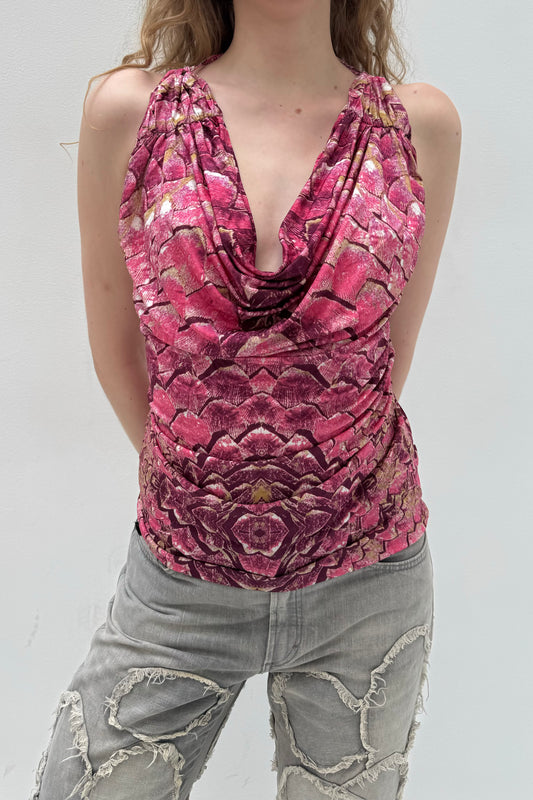 Vintage Pink Flowy Feather Printed Top