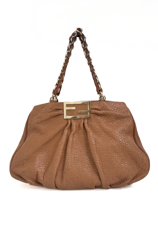 Vintage Camel Leather Chain Handle Big Hobo Bag