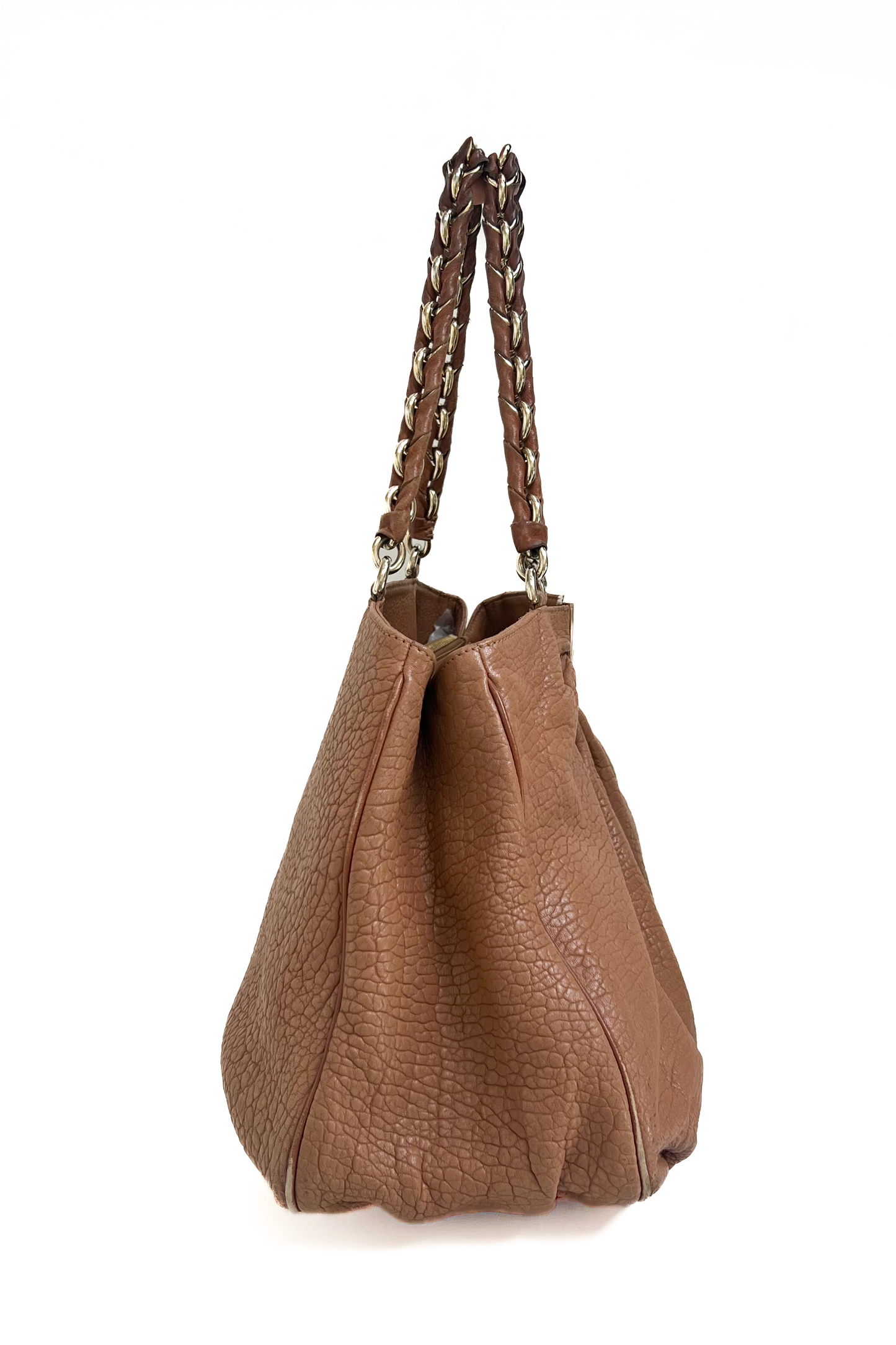 Vintage Camel Leather Chain Handle Big Hobo Bag