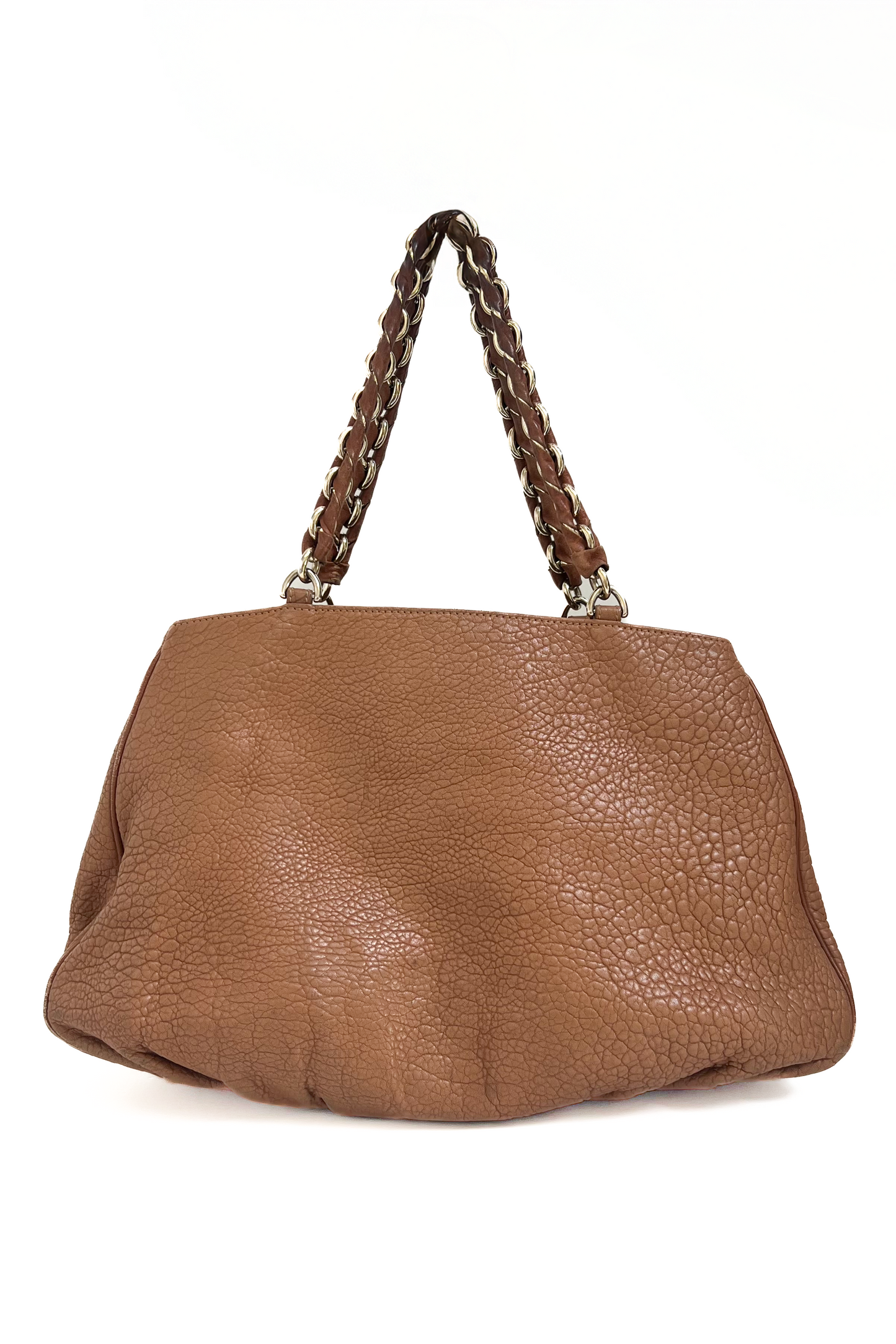 Vintage Camel Leather Chain Handle Big Hobo Bag