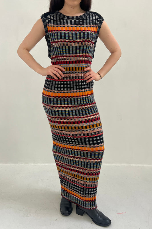 Vintage Black Striped Maxi Dress