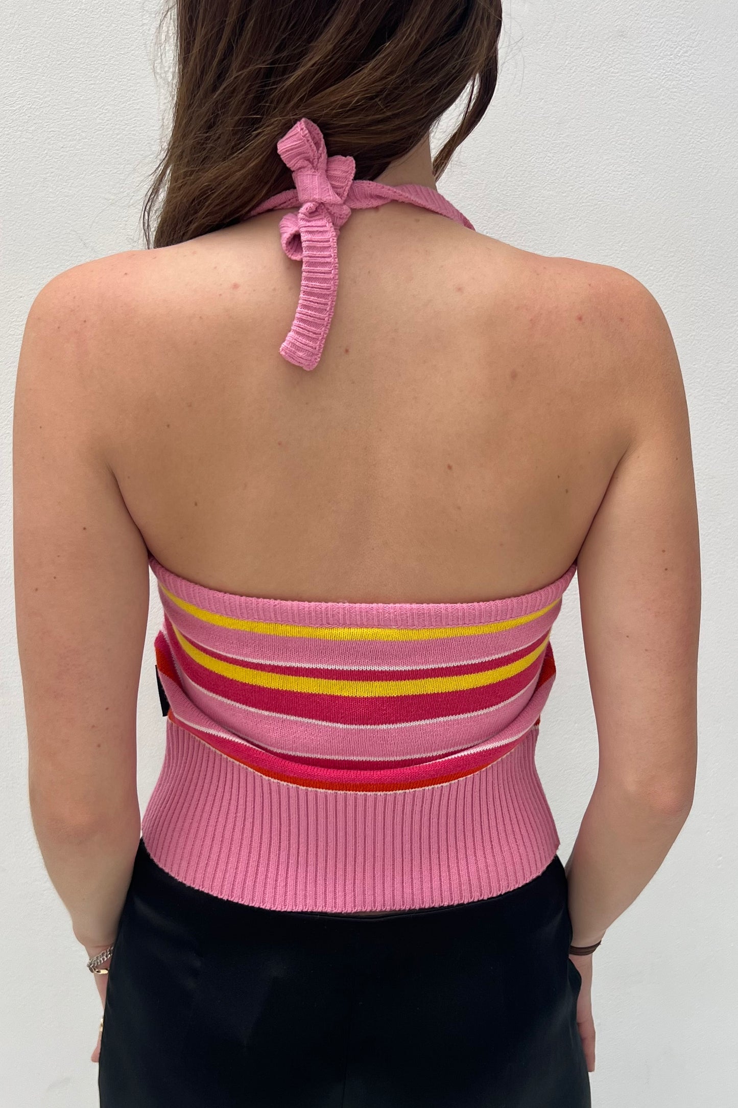 Vintage Striped Pink Knitted Halter Top