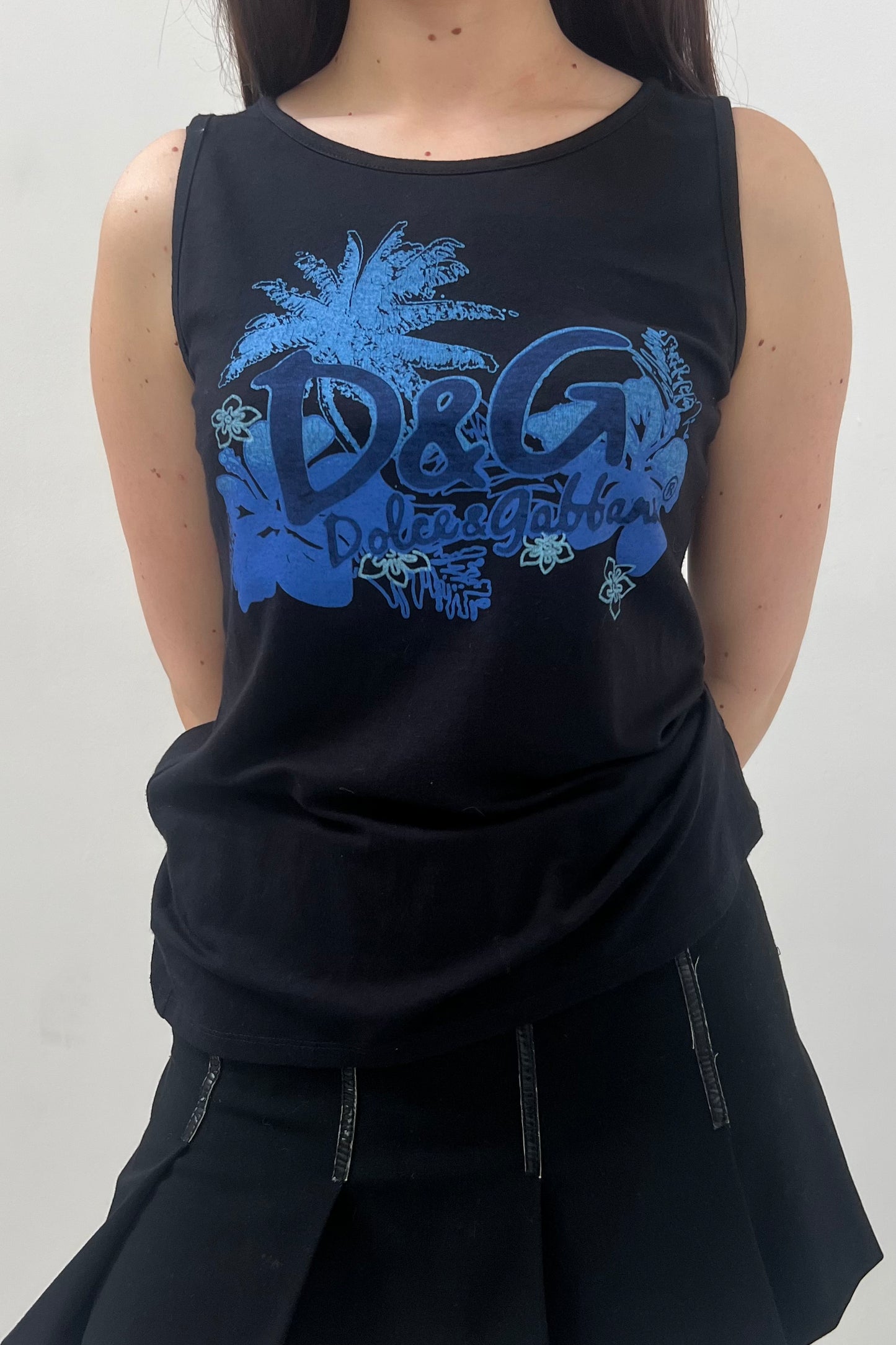 Vintage Black Blue Printed Holiday Top
