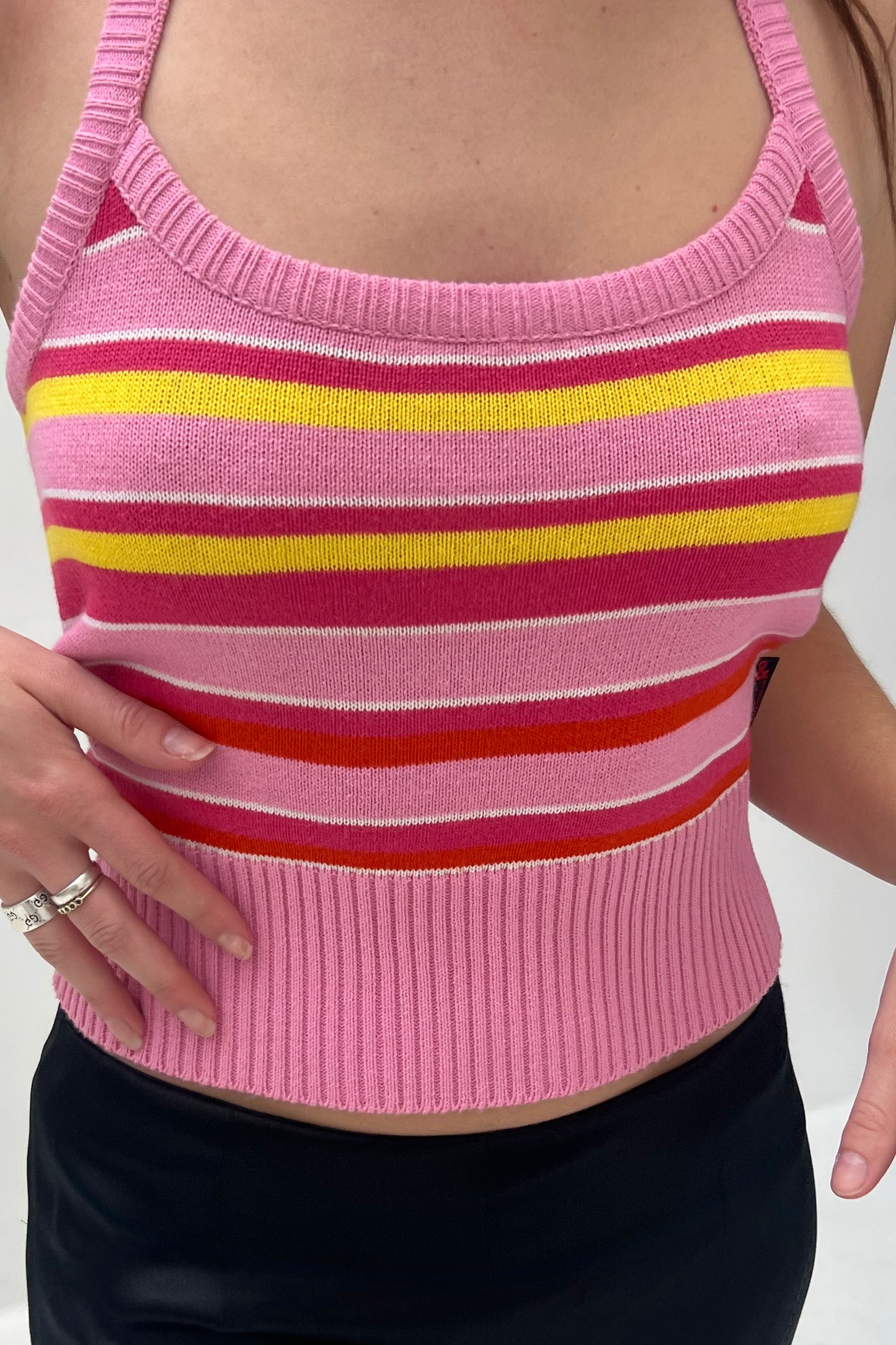 Vintage Striped Pink Knitted Halter Top