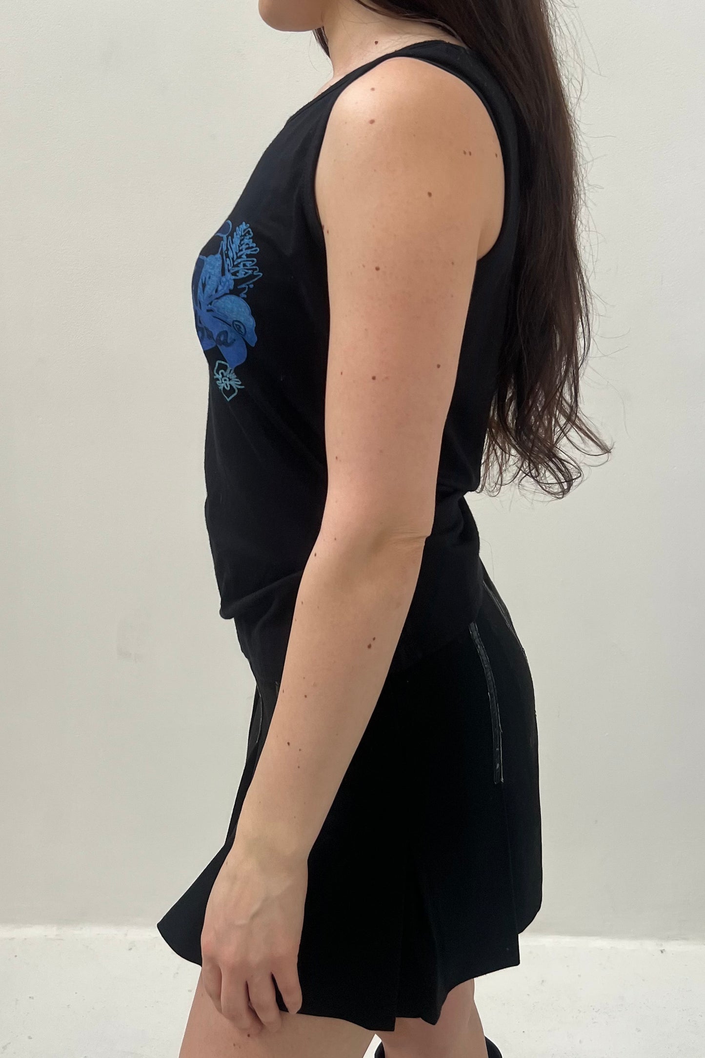 Vintage Black Blue Printed Holiday Top
