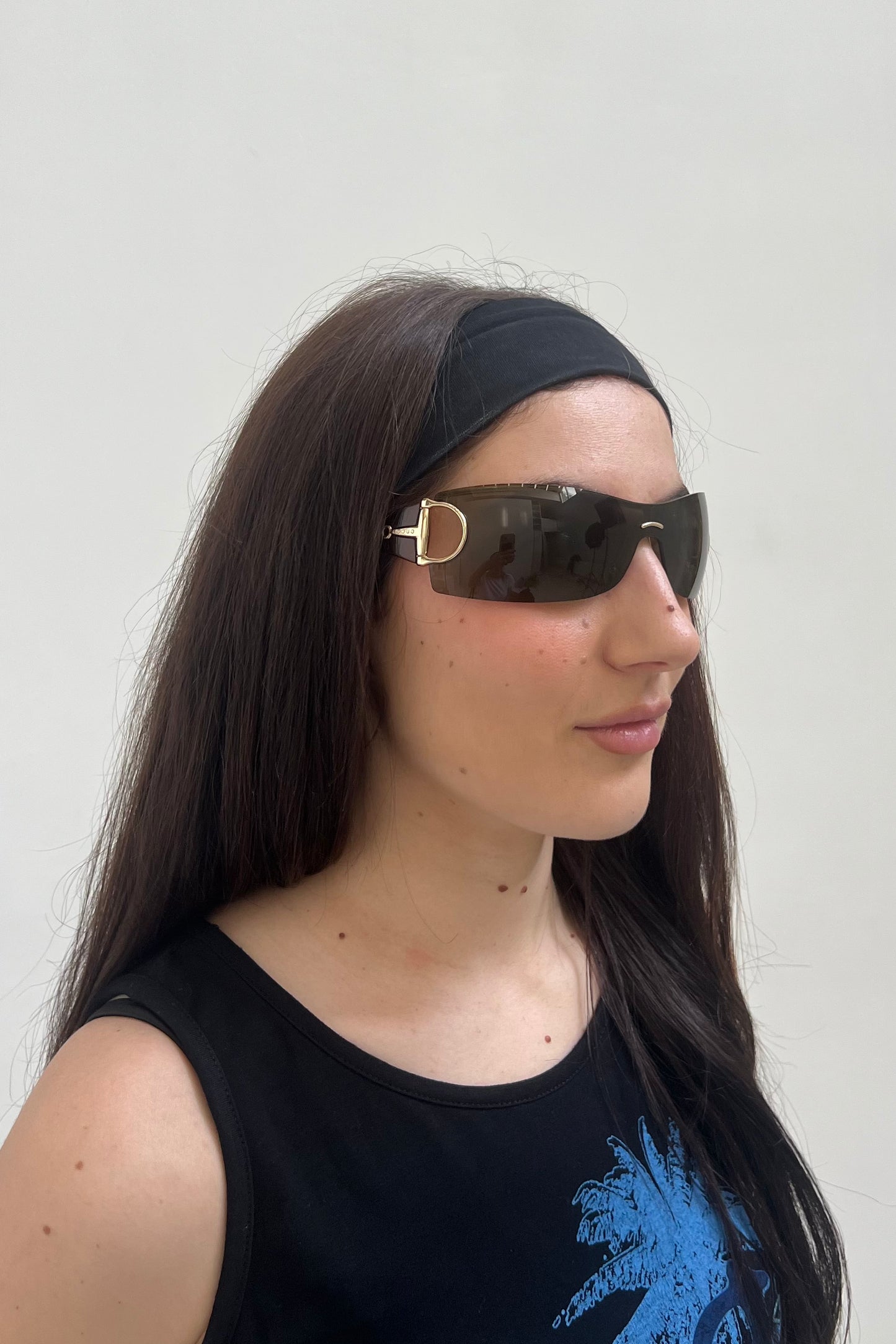 Vintage Brown & Horsebit Arms Mask Sunglasses