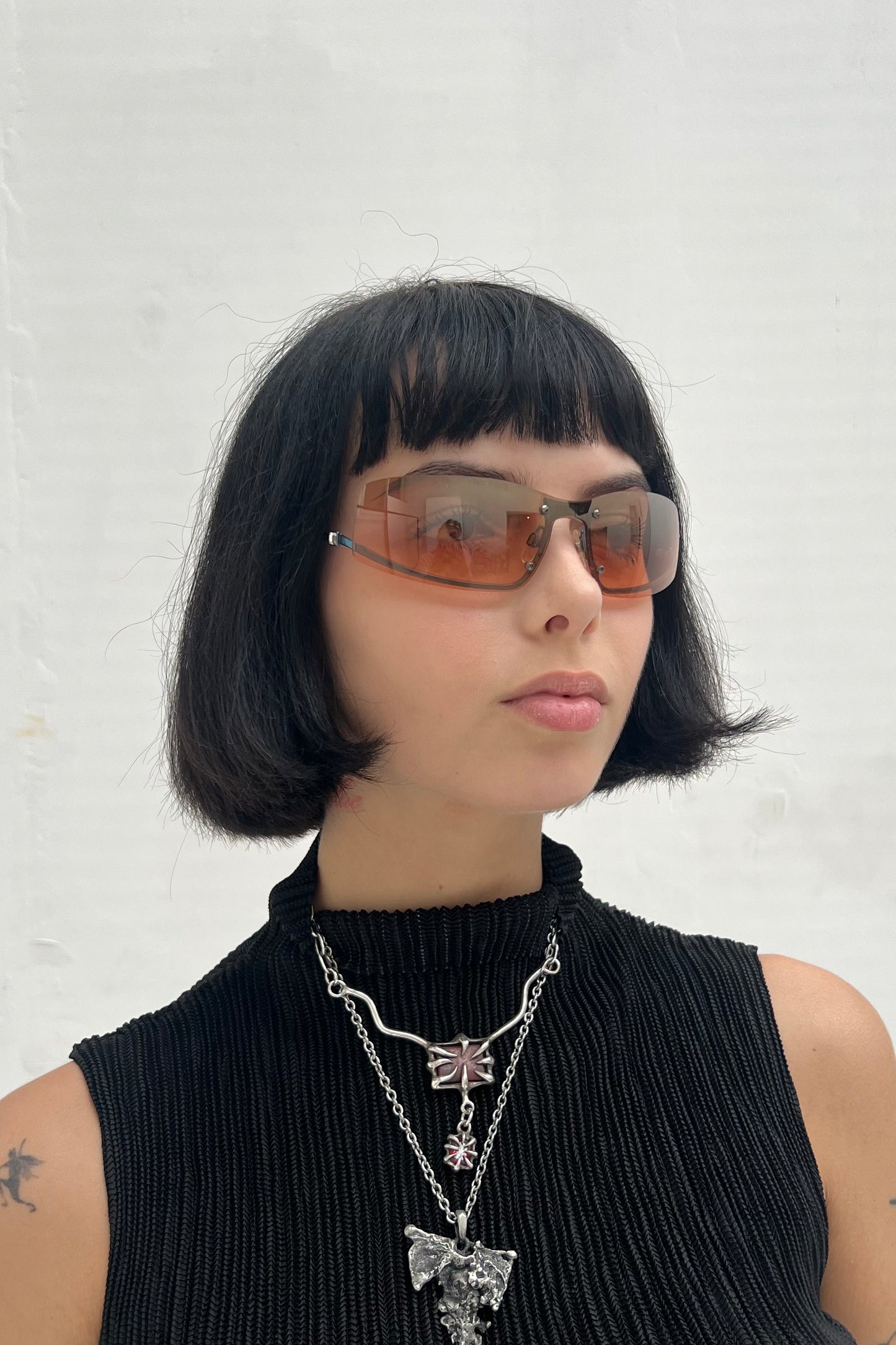 Vintage Orange Strass Detail Rimless Speedy Sunglasses