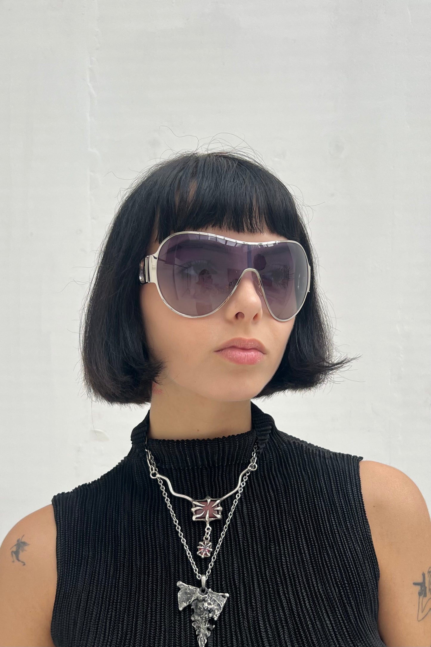 Vintage Silver Frame Pilot Mask Sunglasses -