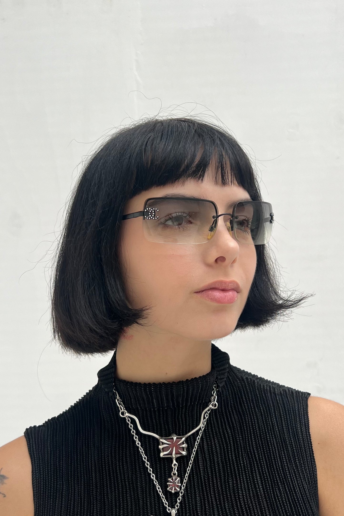Vintage Black & Transparent Diamante Sunglasses