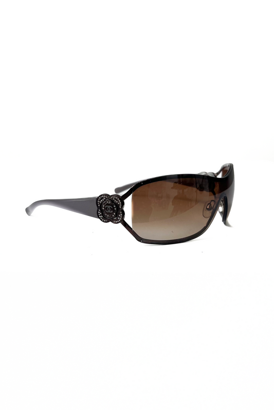 Vintage Brown Strass Camelia Mask Sunglasses