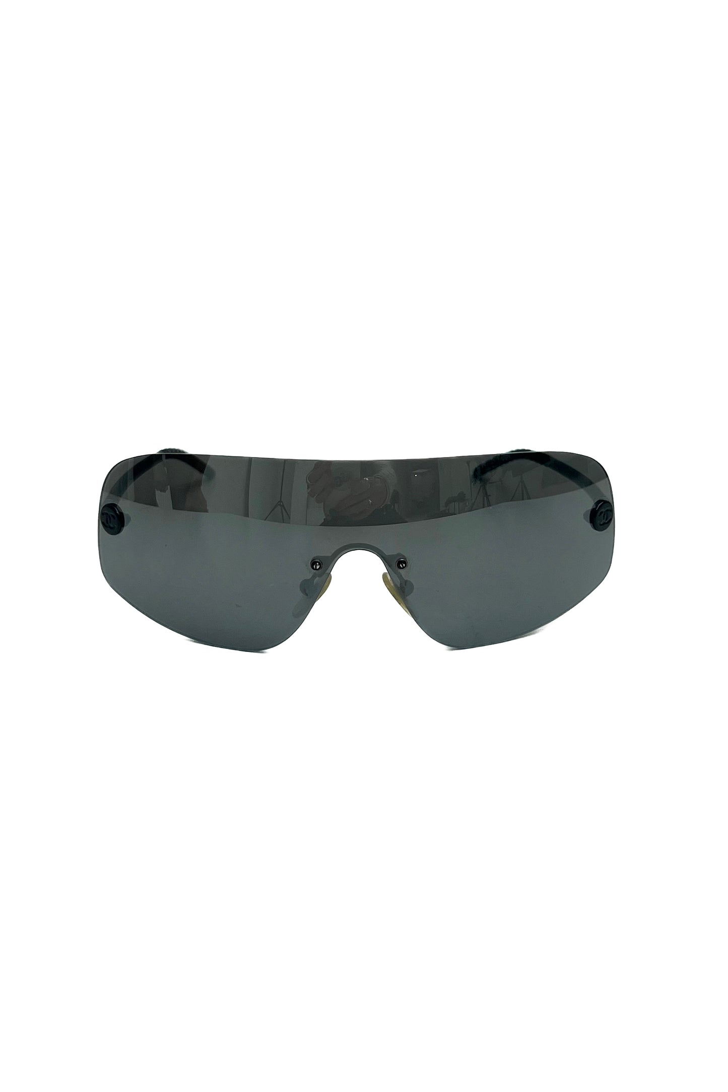 Vintage All Black Rimless Visor Sunglasses