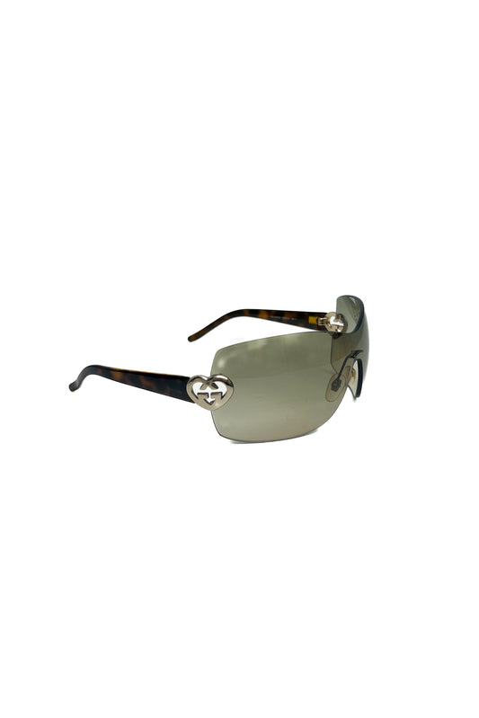 Vintage Tortoise Heart Logo Mask Sunglasses