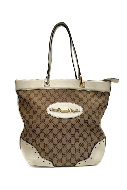 Vintage Cream Leather & Classic Mono Tote Bag