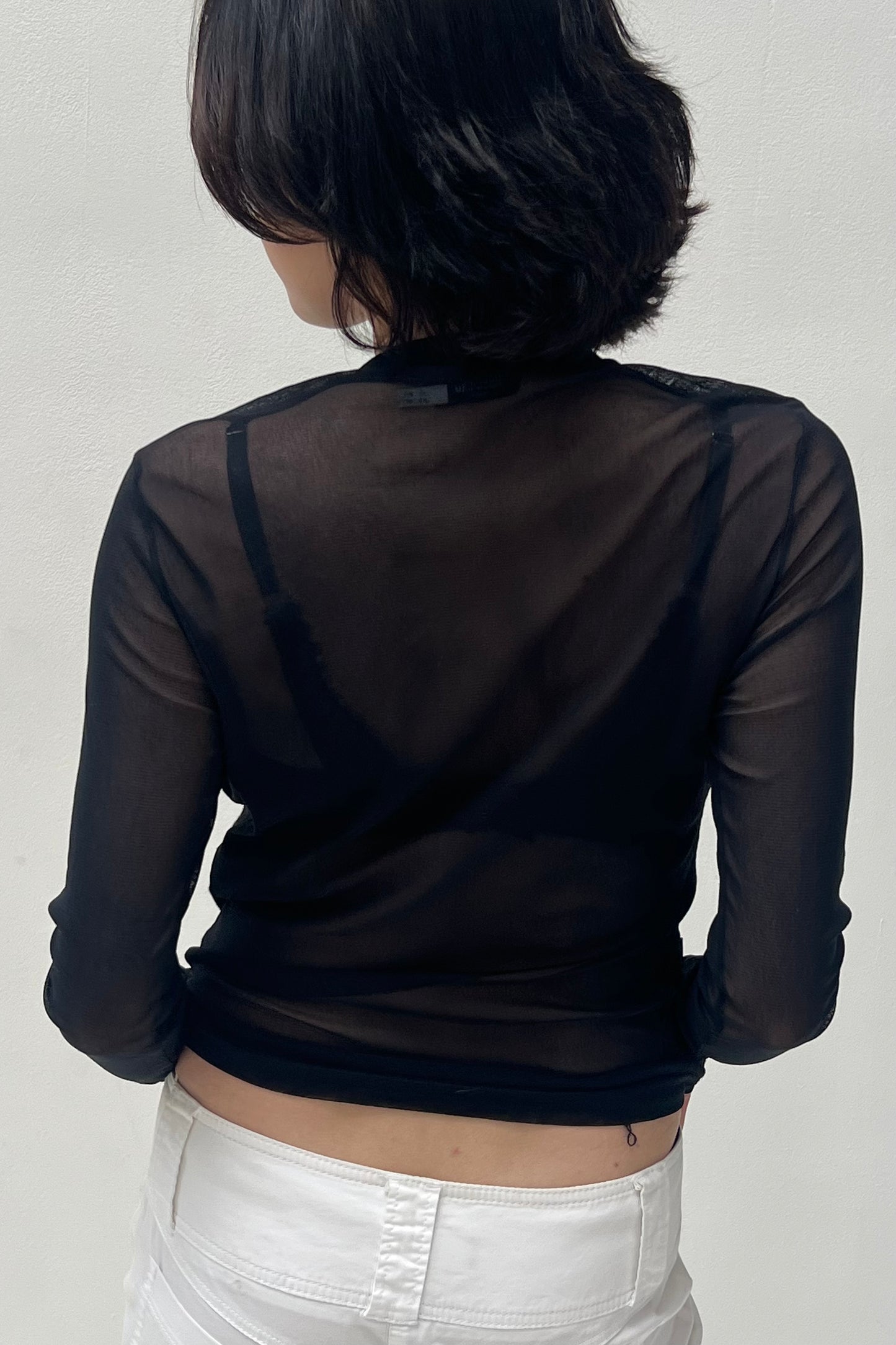 Vintage Black Simple Mesh Longsleeve