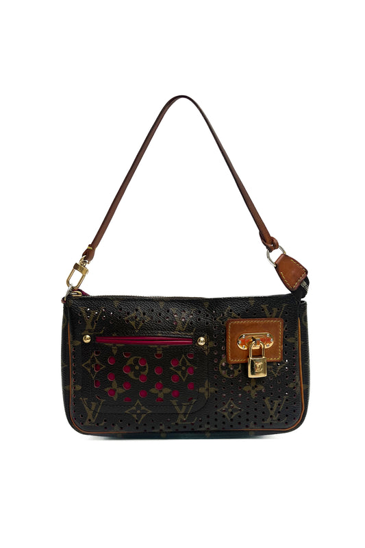 Vintage Monogram & Fuchsia Details Perforated Pochette