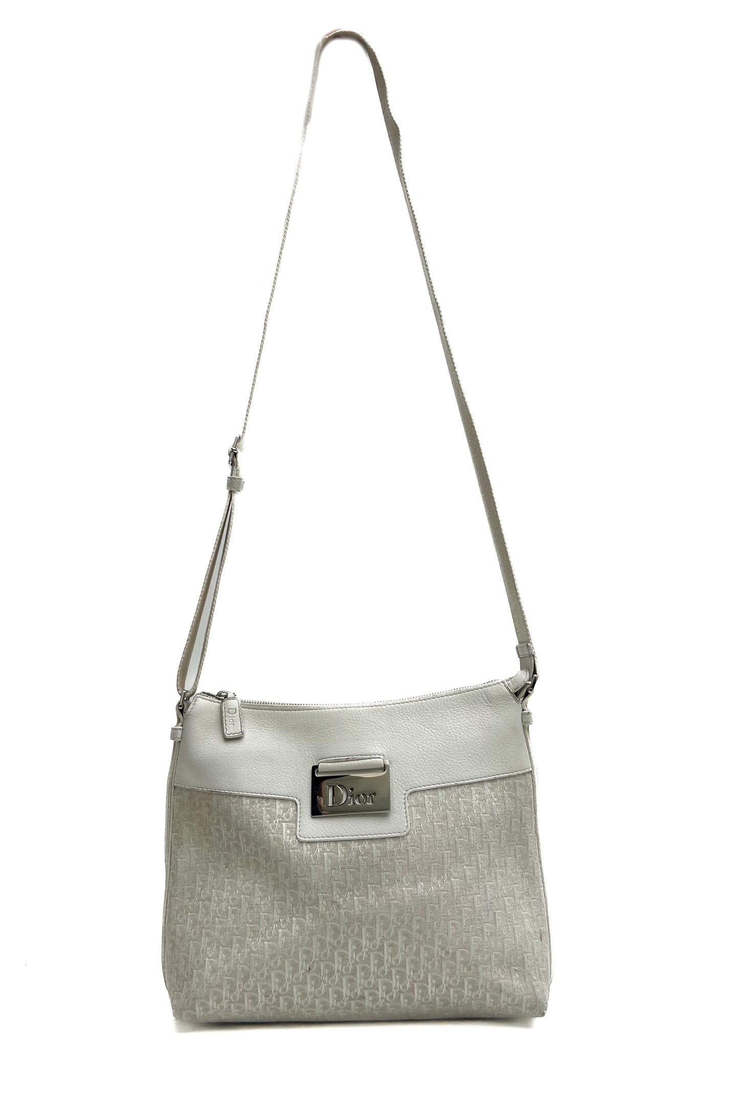 Vintage Cream Silver Logo Plaque Cross Body Bag