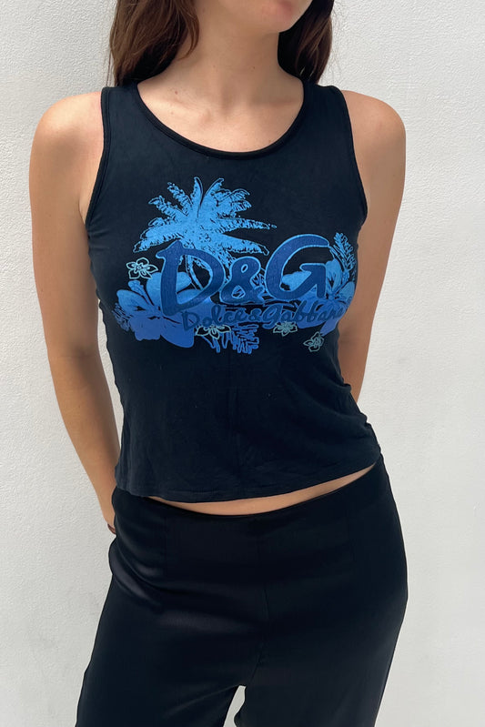 Vintage Black Blue Printed Holiday Top