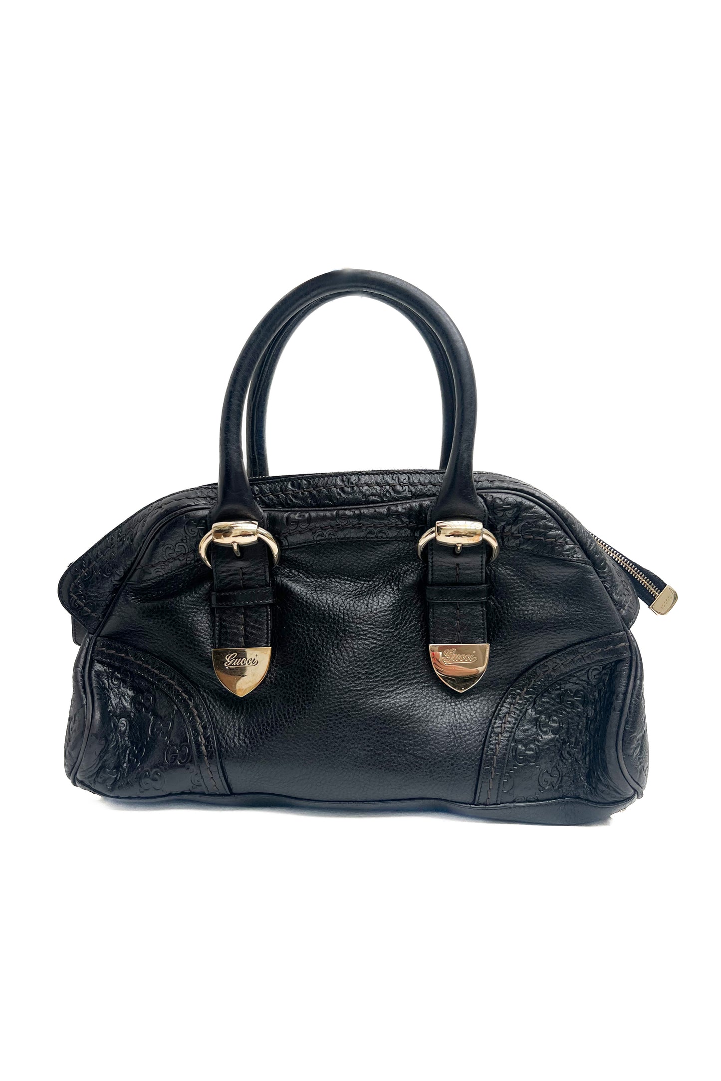 Vintage Black Leather Guccisima & Golden Hardware Handbag