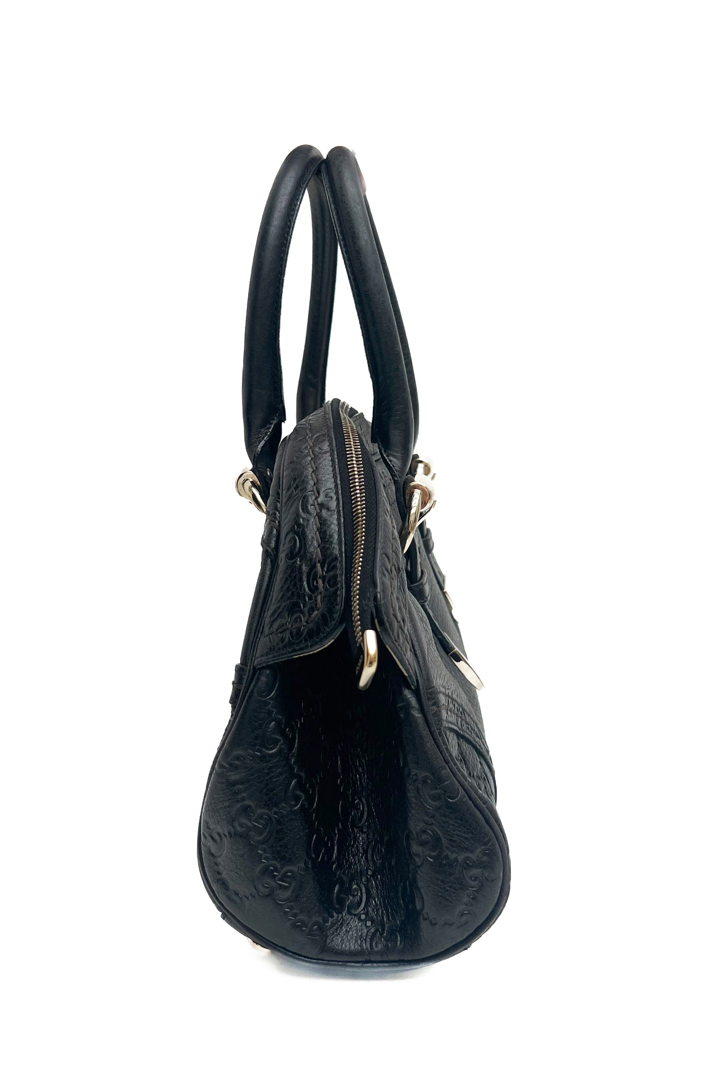 Vintage Black Leather Guccisima & Golden Hardware Handbag