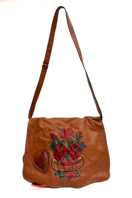 Vintage Leather Tattoo Print Cross Body Bag