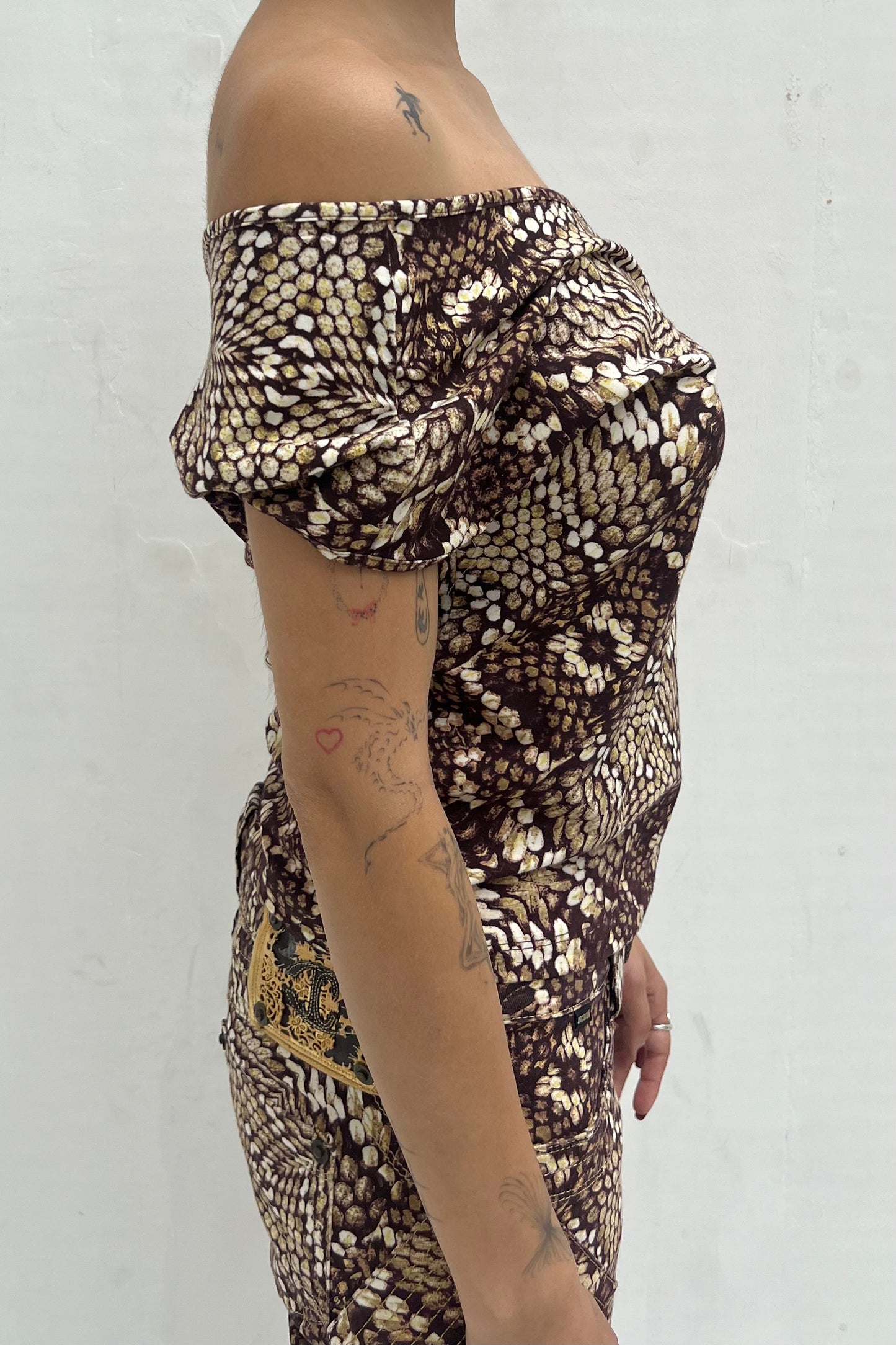 Vintage Snake Cotton One Shoulder Top
