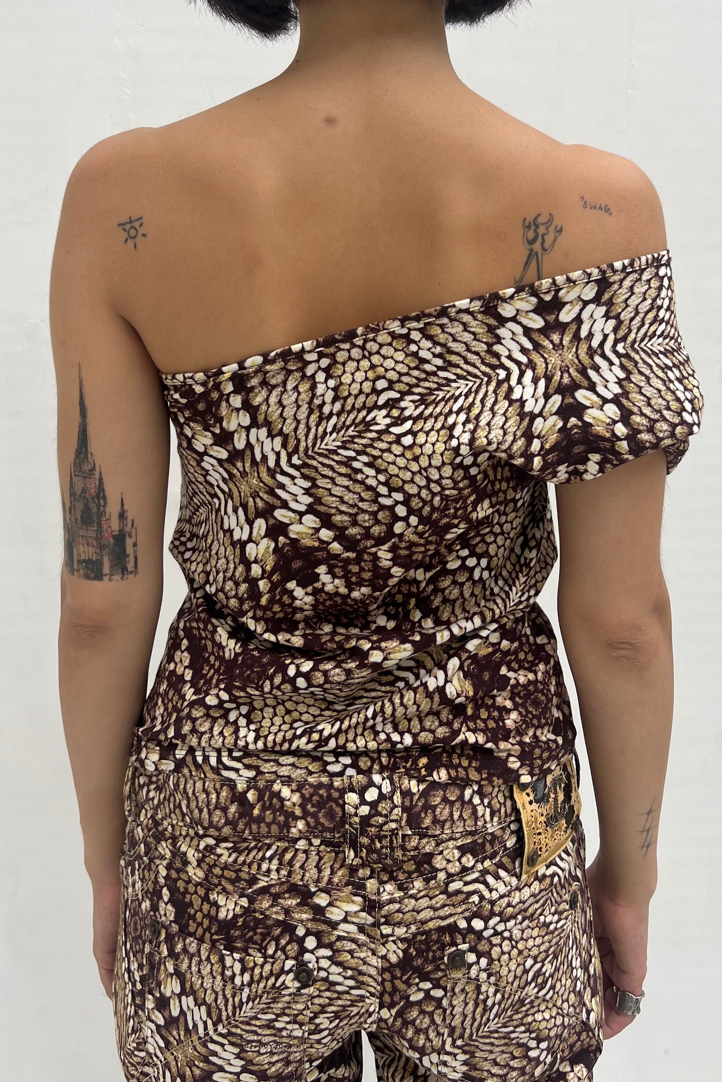 Vintage Snake Cotton One Shoulder Top
