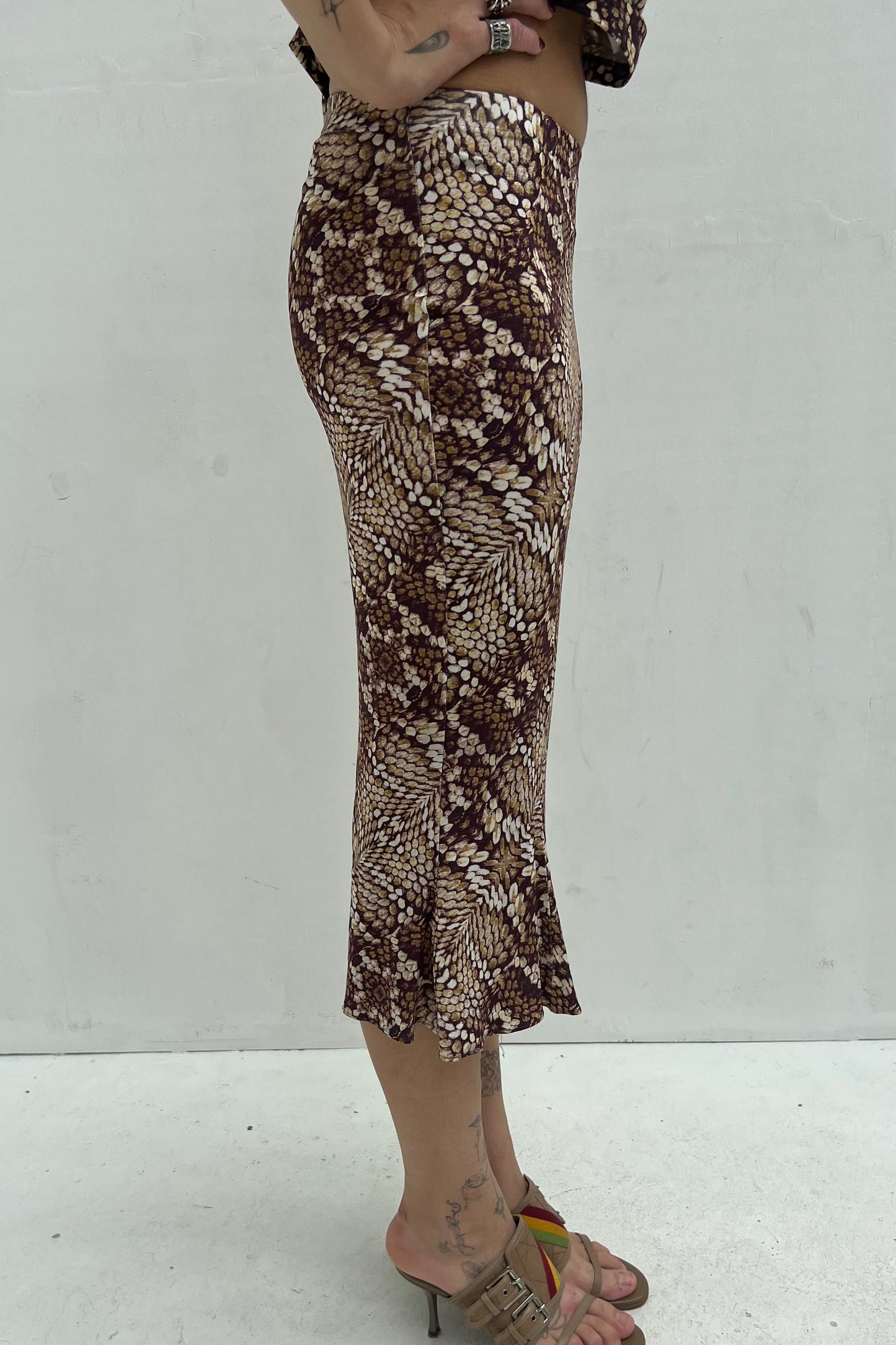 Vintage Snake Print Midi Skirt