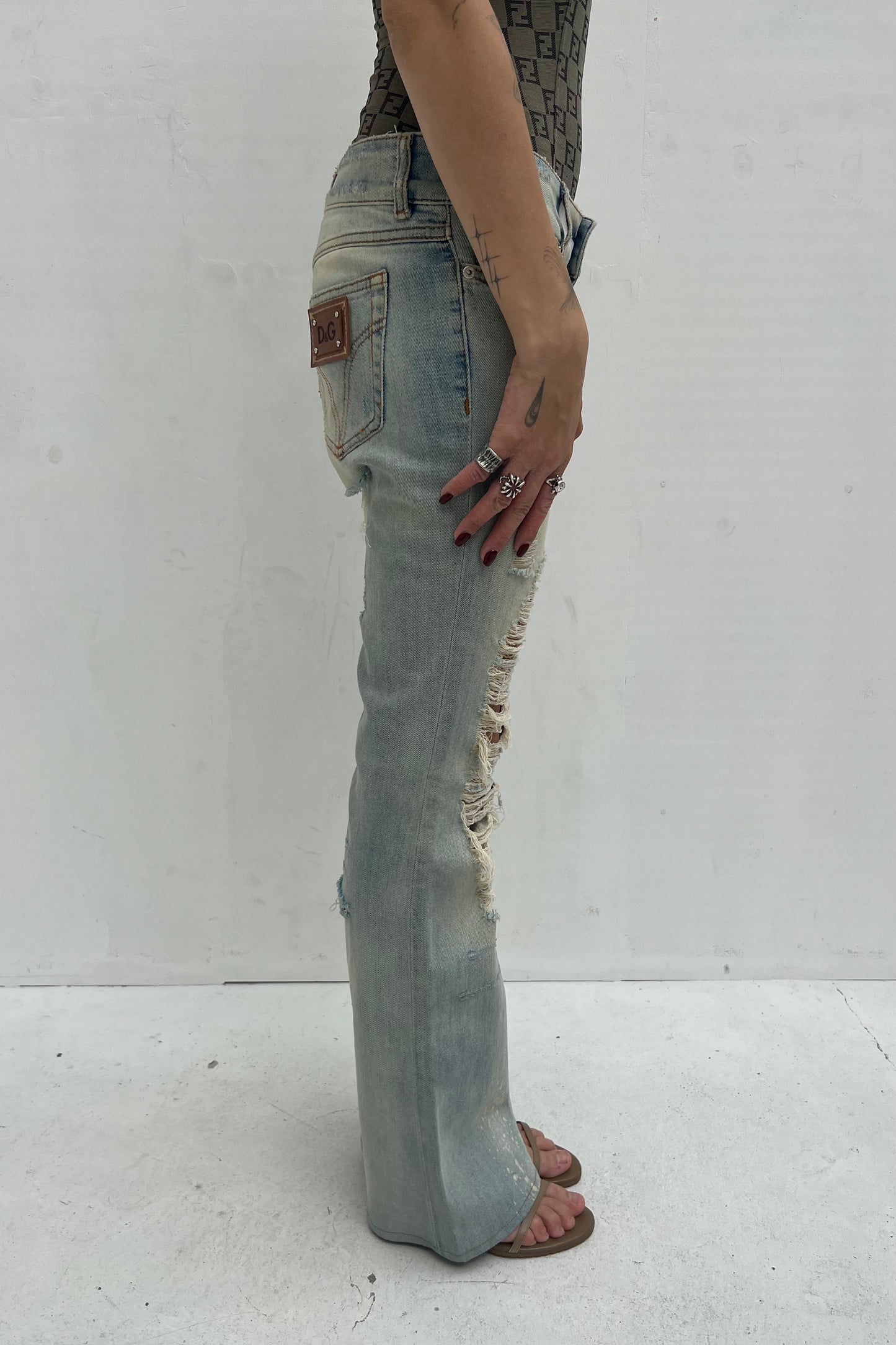 Vintage Distressed Denim Flare Pants