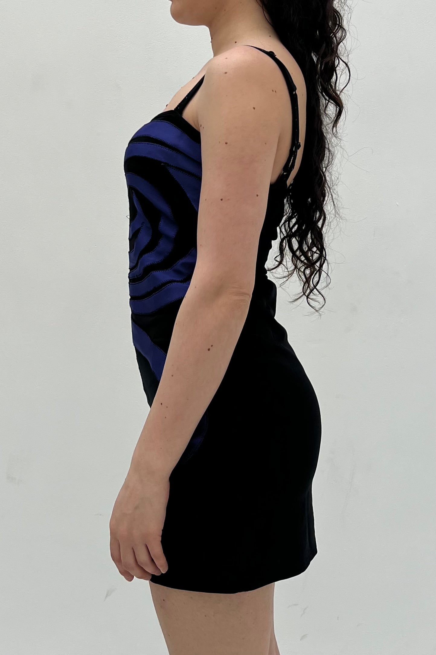 Vintage Black Purple Detailed Mini Dress
