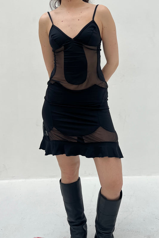 Vintage Black Mesh Panels Mini Dress