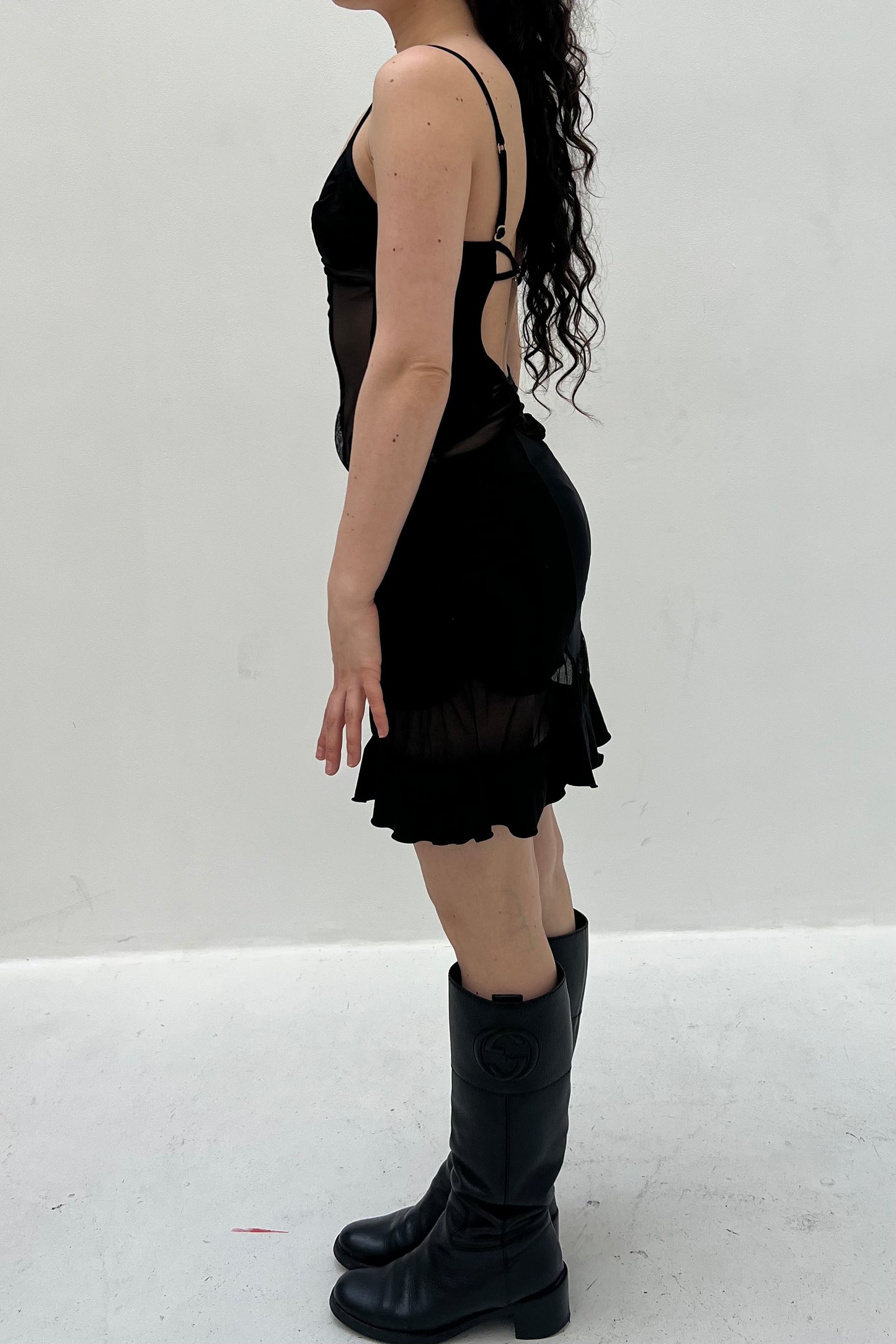 Vintage Black Mesh Panels Mini Dress