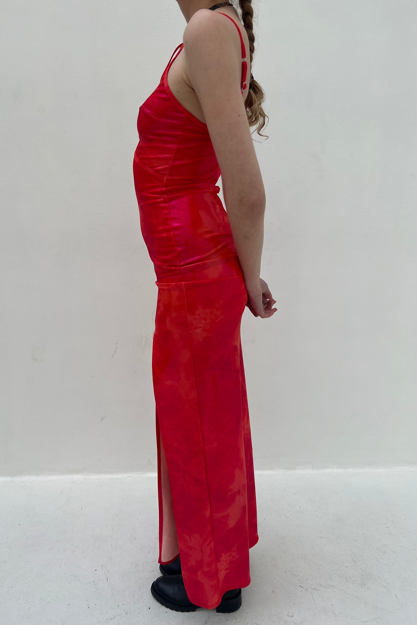 Vintage Flamy Red Shiny Maxi Dress