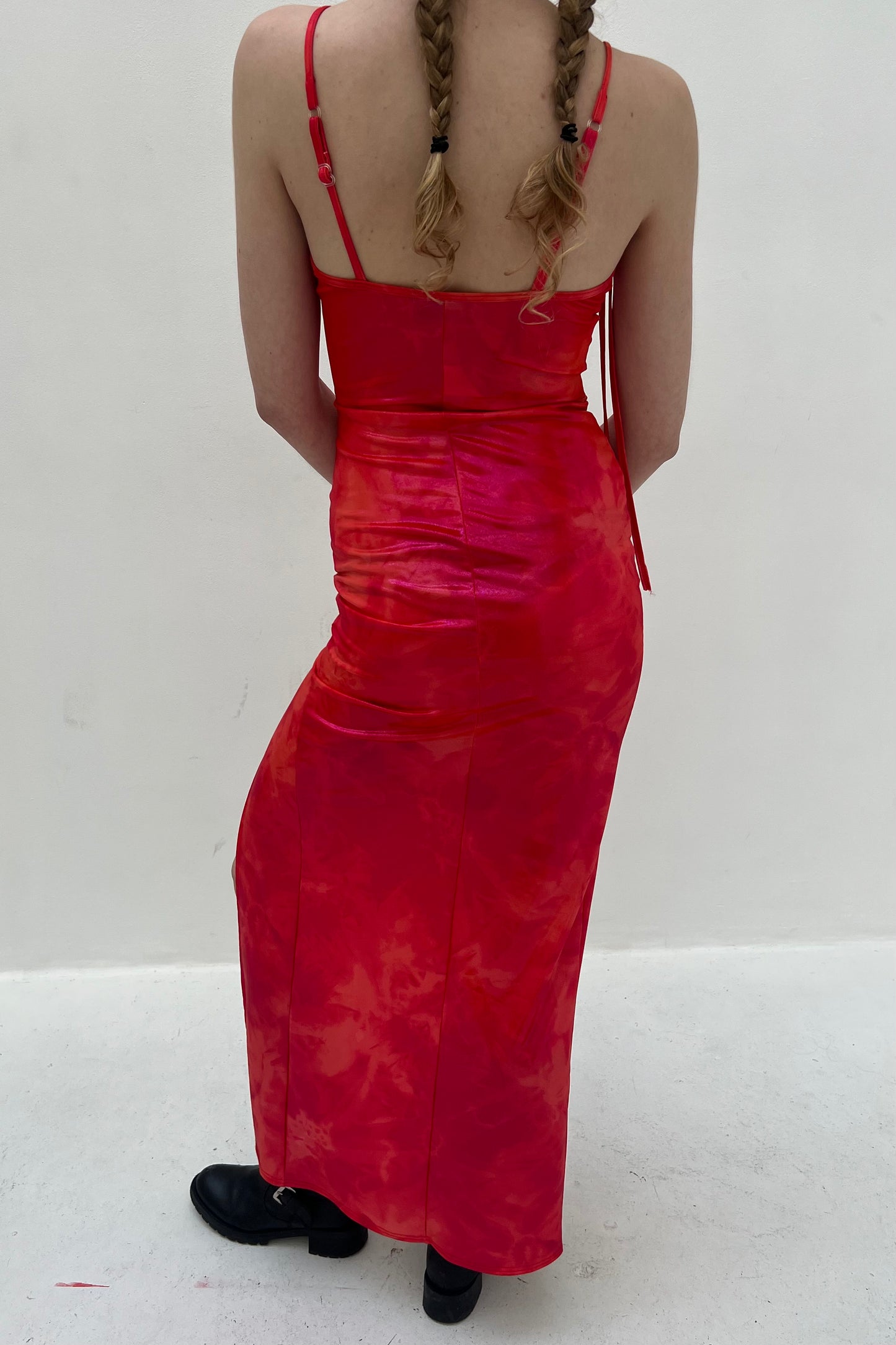 Vintage Flamy Red Shiny Maxi Dress