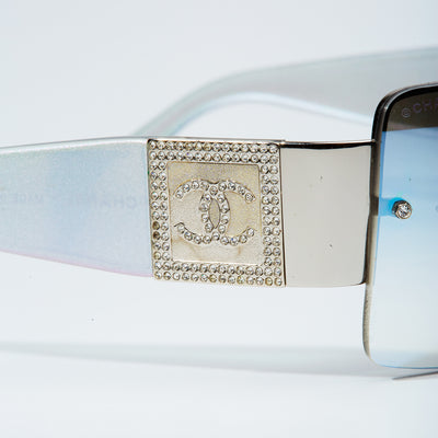 Iridescent Strass Logo Mirror Sunglasses