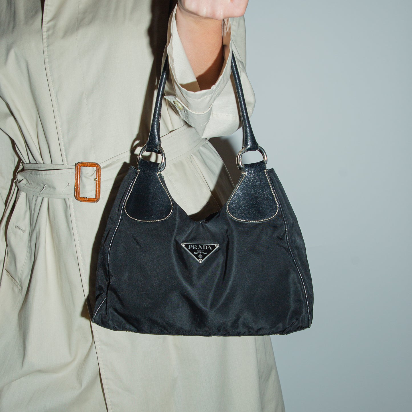 Vintage Prada Black White Stitching Shoulder Bag