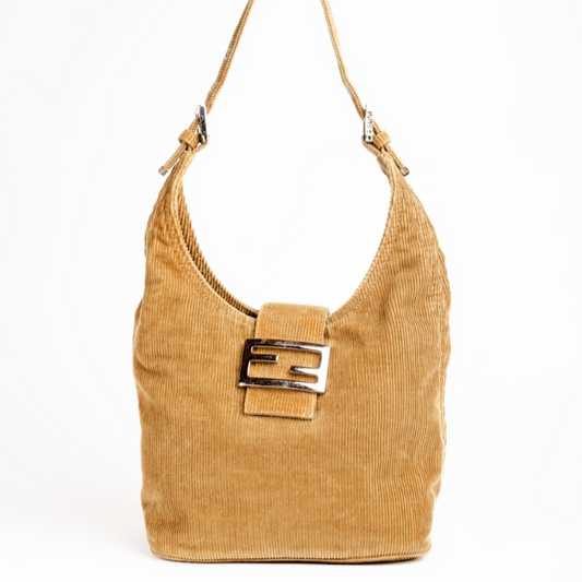 Vintage Tan Corduroy Hobo Baguette Bag