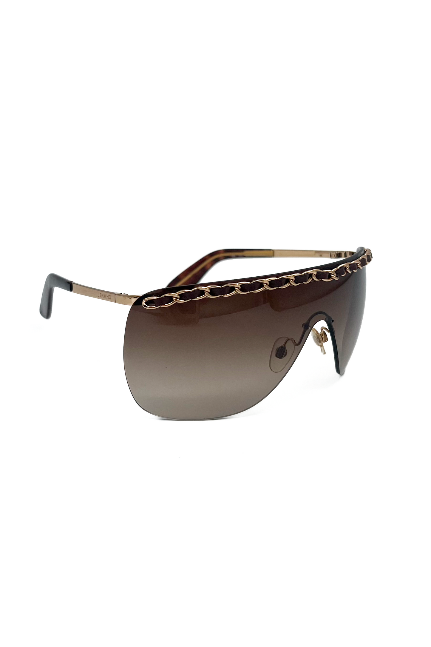 Vintage Brown Chain Detail Mask Sunglasses