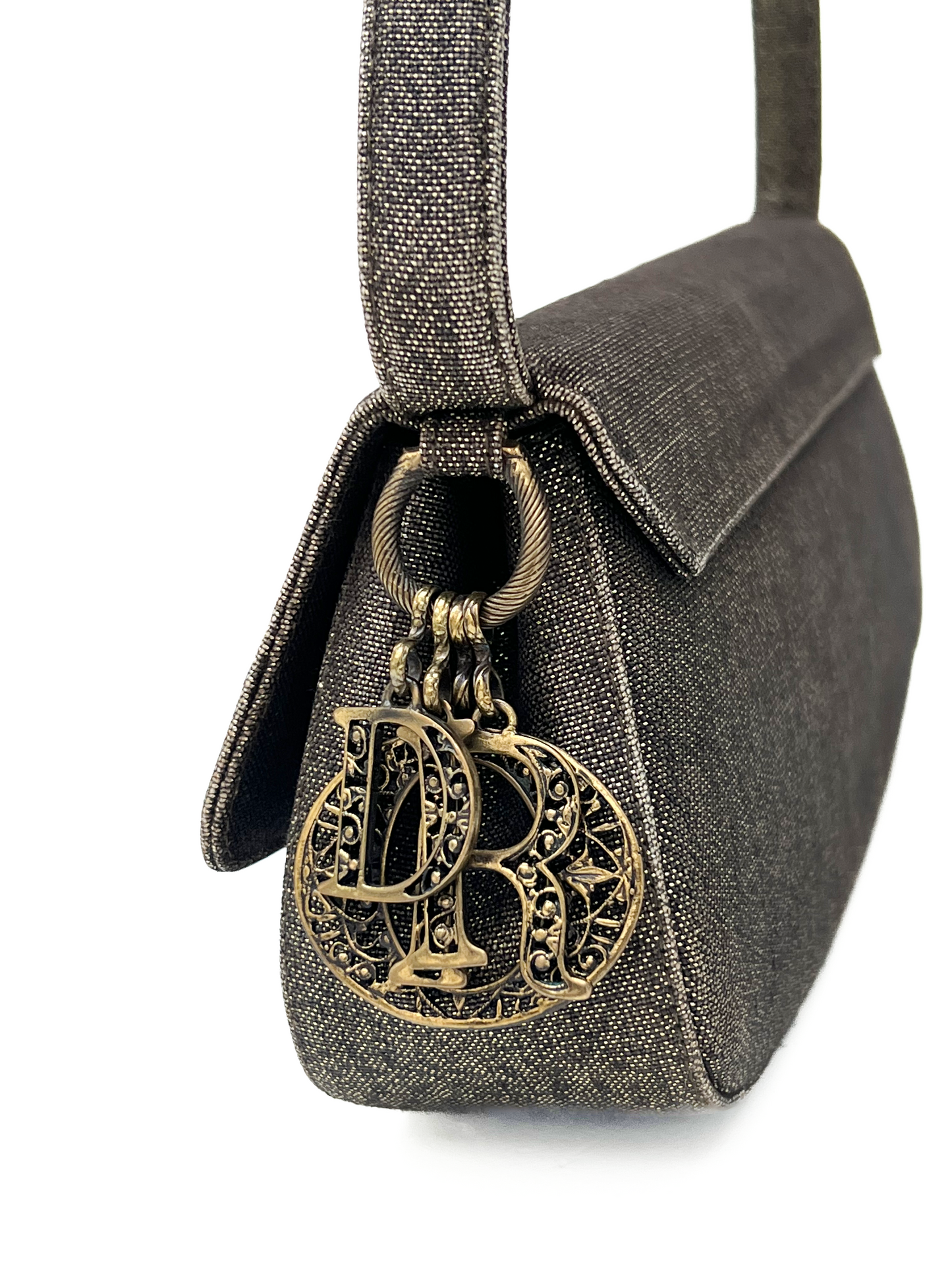 Vintage Denim Glitter Lune Baguette Bag