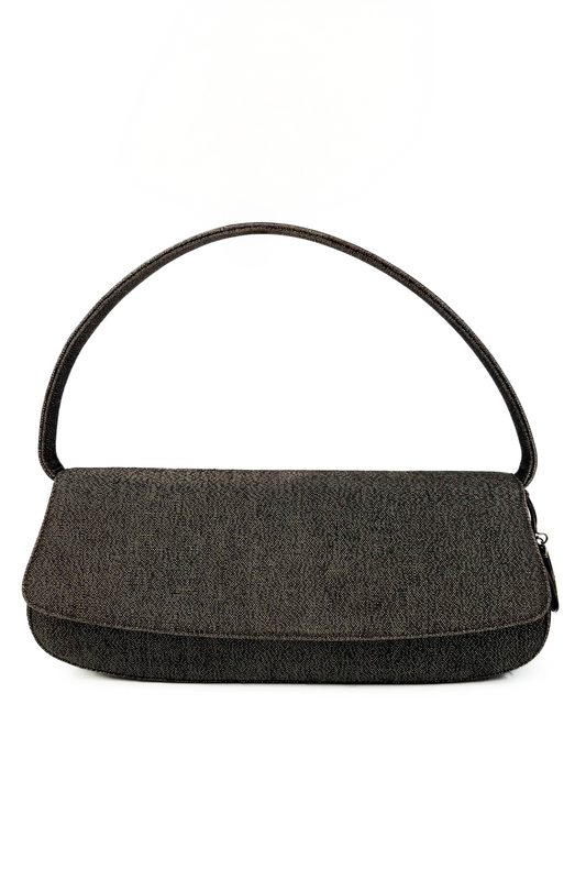 Vintage Denim Glitter Lune Baguette Bag